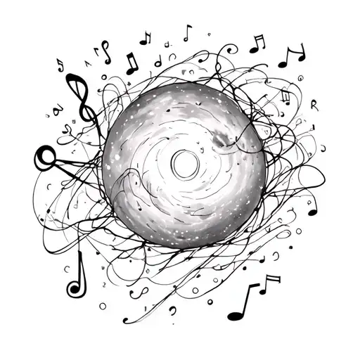 A Sketch Tattoo Of A Galaxy Filled With Music Notes And Drug Molecules