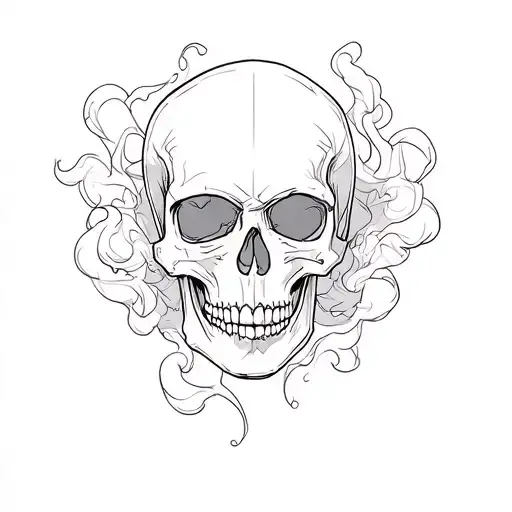 Half Skull Face Surrounded By Smoke Coming