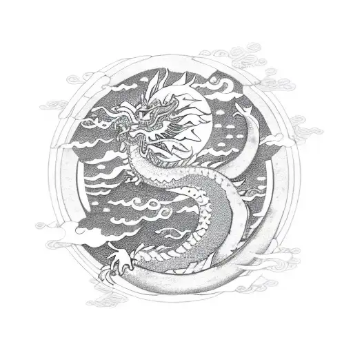 Chinese Dragon Holding Sun And Moon