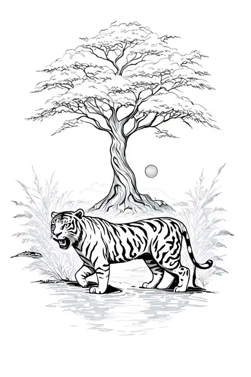 Tiger And Tree And Sun And Frame