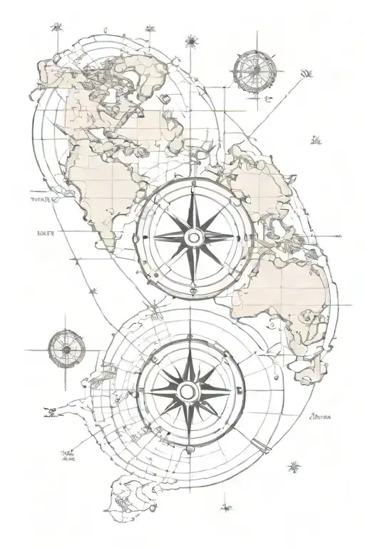 A Vintage World Map With Compass Surrounded