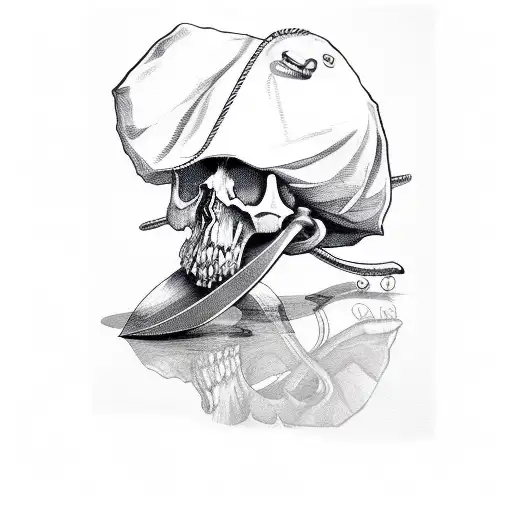 Skull With Bucket Hat And Knife In Mouth