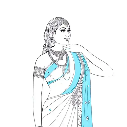 An Indian Woman In A Blue Sari