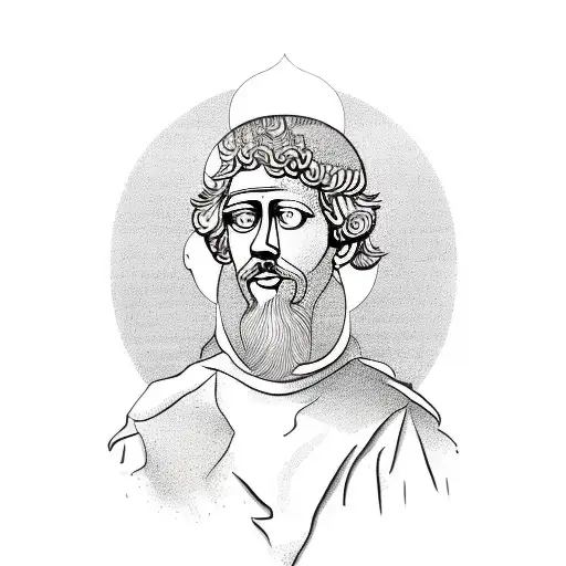 A Portrait Tattoo Of Marcus Aurelius With A Background Of Philosophical Quotes In Latin Script