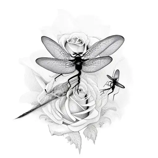 Rose With Dragonflies