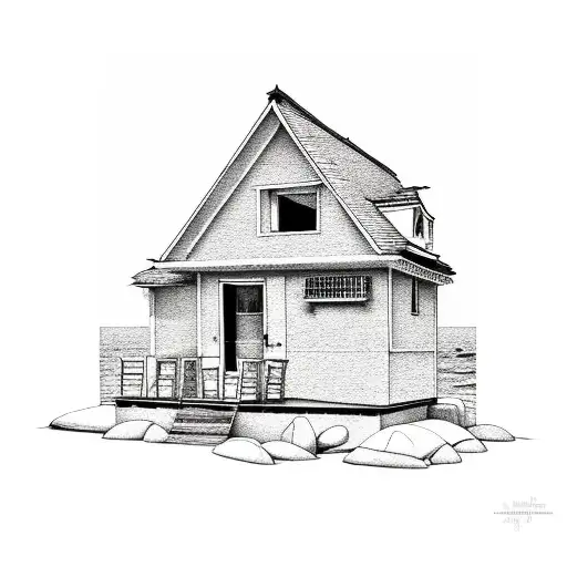 Small Beach House On The Beach On A Side And Sun