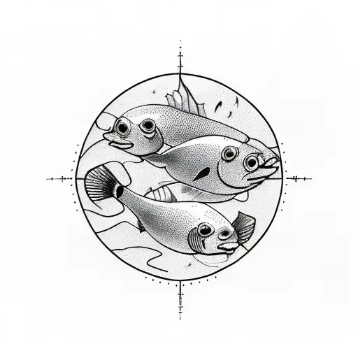 A Detailed Blackwork Tattoo Of A School Of Fish Swimming In A Stock Market Graph