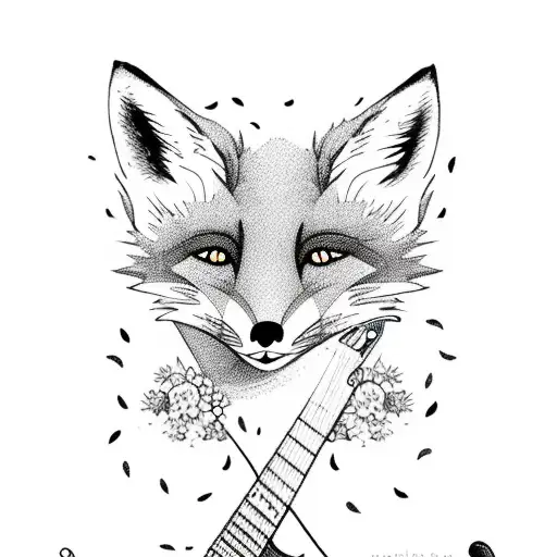 A Whimsical Illustration Of A Fox Playing A Guitar In A Field Of Wildflowers