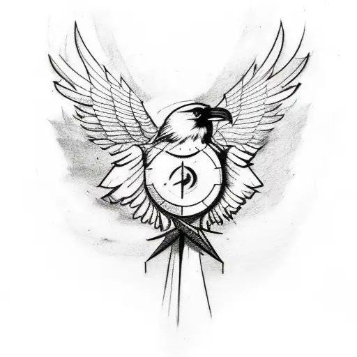 A Sketch-style Tattoo Of A Raven Standing Proudly On Top Of A Compass
