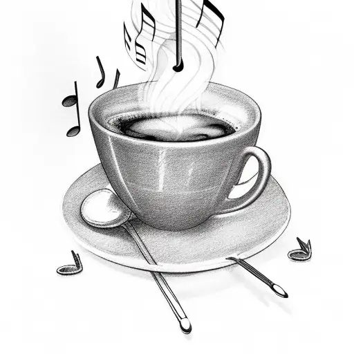 A Coffee Cup With Musical Instruments As Steam Coming Out