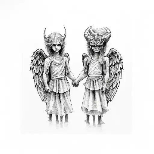 Angel And Demon Hold Hands Upside Down