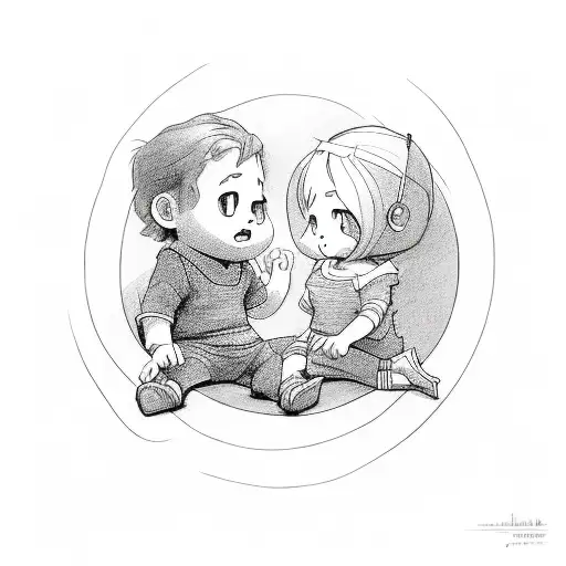 Little Boy And Girl Sitting In An Infinaty Loop