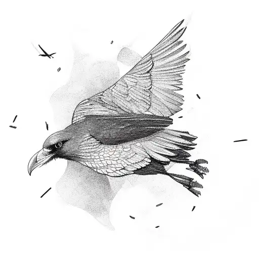 One Line Flying Raven