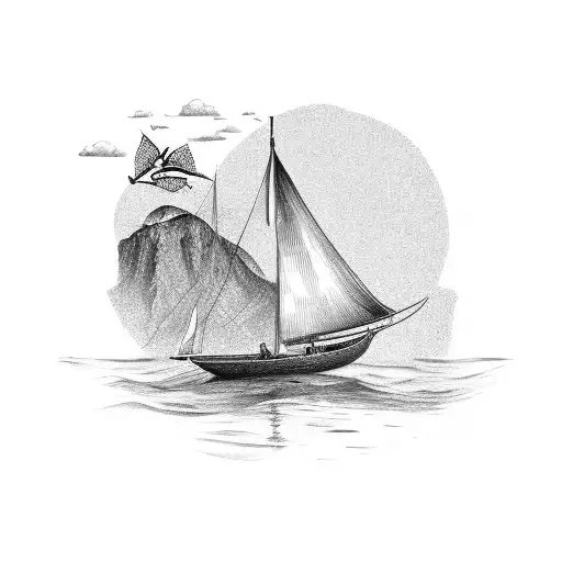 Sail Boat With Frog And Sparrow