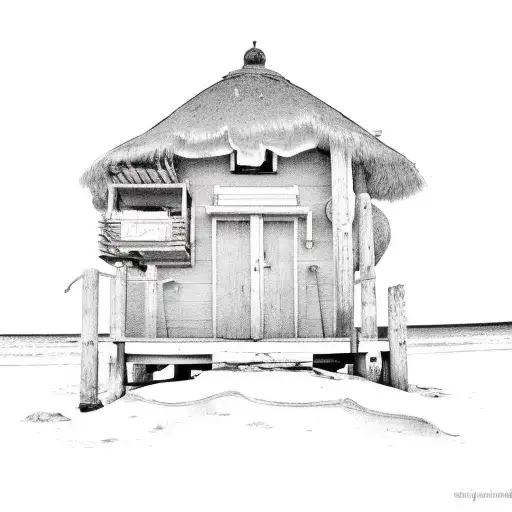 Small Beach Hut On The Beach On A Side And Sun