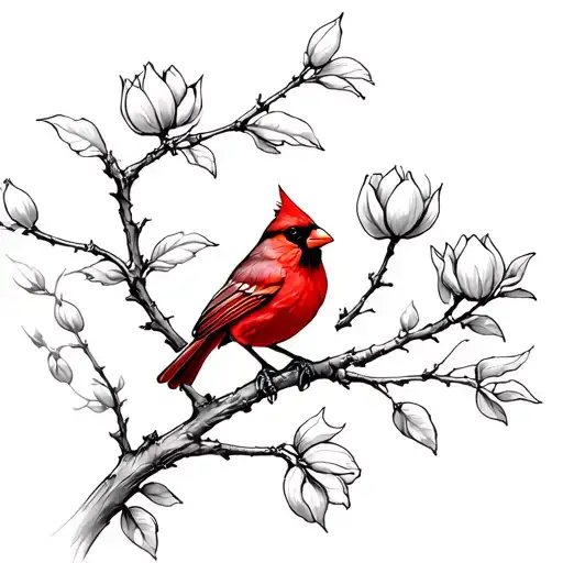 Tulip Tree Branch With Cardinal Perched
