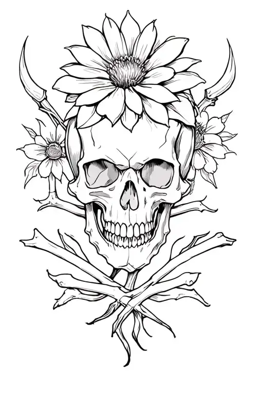 Viking Skull And Bones Flower Hell