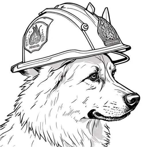 Side Profile German Shepherd Wearing A Fire Helmet Black With A Fire Badge