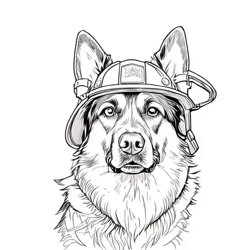 Forward Profile German Shepherd Wearing A Fire Helmet