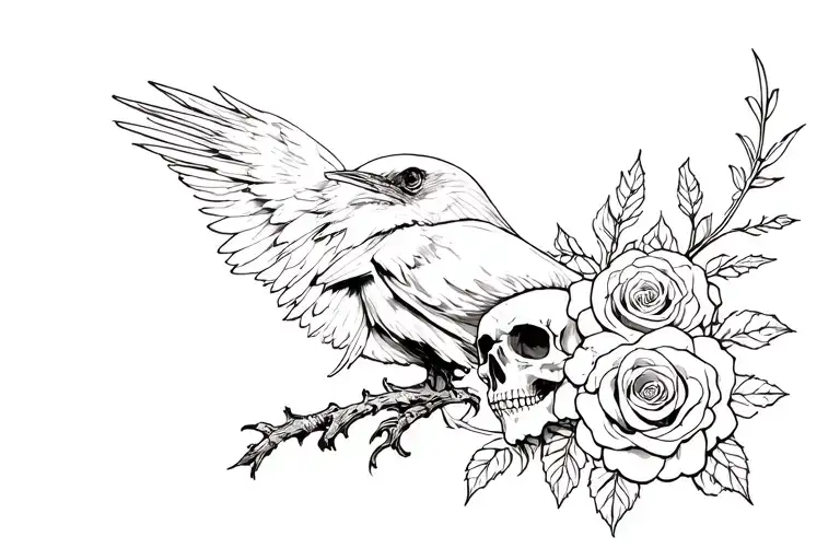 Black Roses Raven And Skull