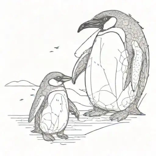 Big Penguin And Little Penguin Holding Hands Reaching