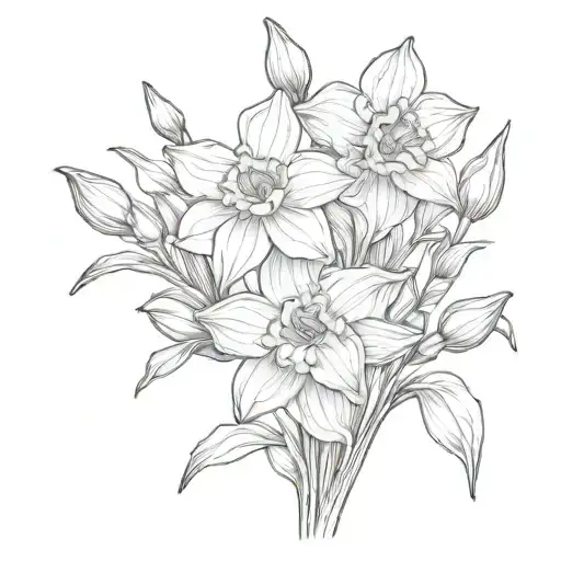 Daffodil And Sampagita Flower Stem Bouquet Fine Line