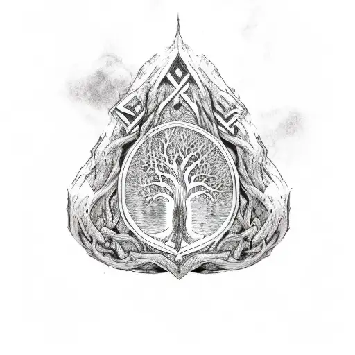 Viking Life Tree With Runestones In The Braches And Roots