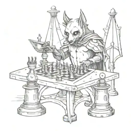 A Whimsical Scene Of A Bat Playing A Game Of Chess With A Tarot Card Deck