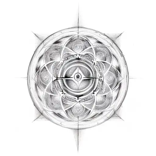 An Artistic Wind Rose With The Om Symbol In The Middle