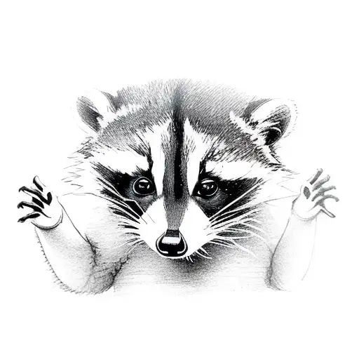 Baby Raccoon Sideways Stretching Pointing