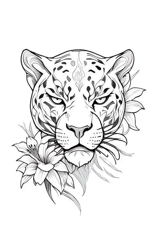 Black Panther With Lillies And Feminine Energy