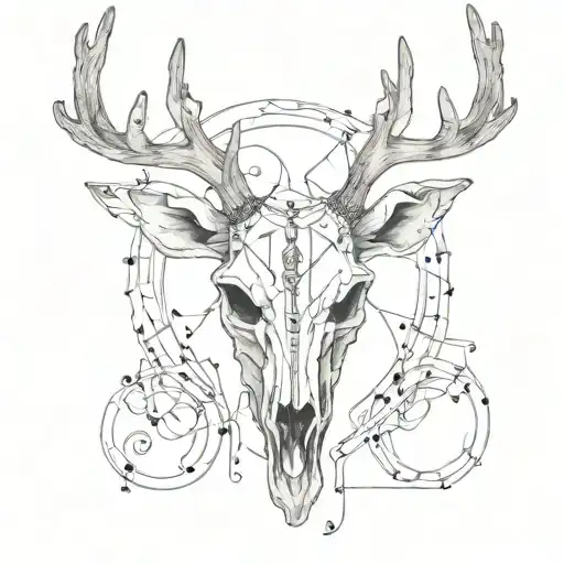 A Deer Skull With Antlers Adorned With Musical Notes
