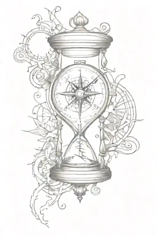 Broken Hourglass And Compass
