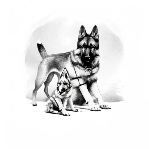 German Shepherd With Pup