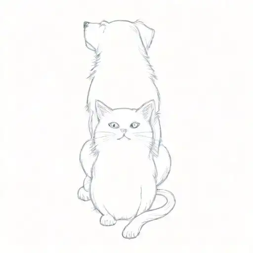 A Dog And A Cat Sitting