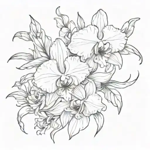 Floral With A Large Orchid And 3 Delicate Ones