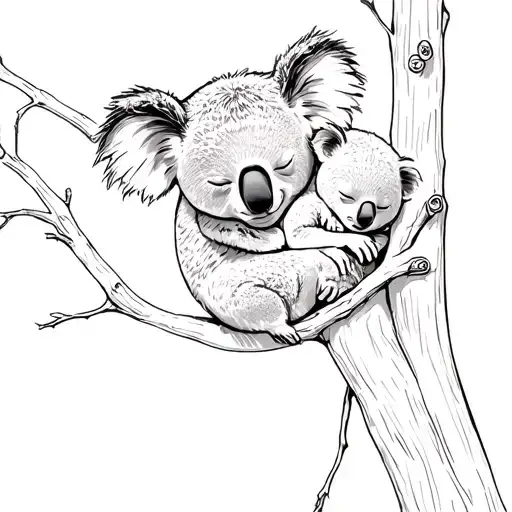 Koala In A Tree Holding Her Baby Koala Sleeping Tattoo
