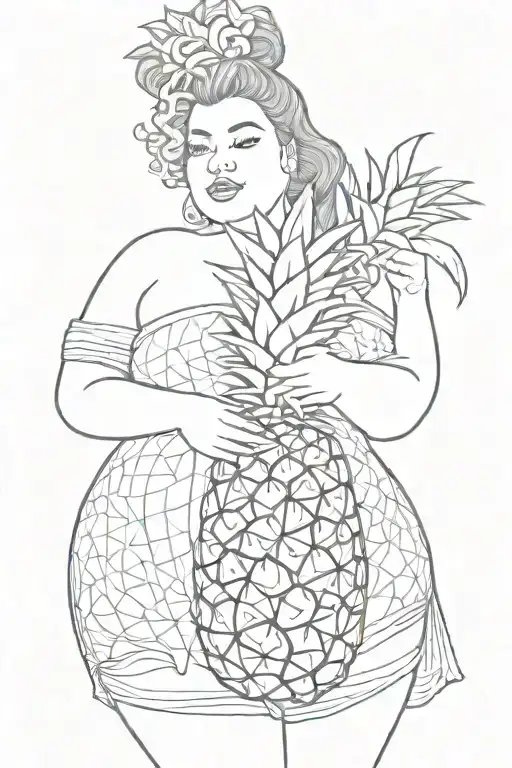 Chubby Woman Holding Pineapple Outline Nsfw Curvy Plus Size