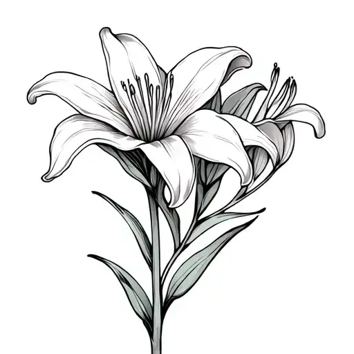 Madonna Lily Flower Blooming With Leaves Growing