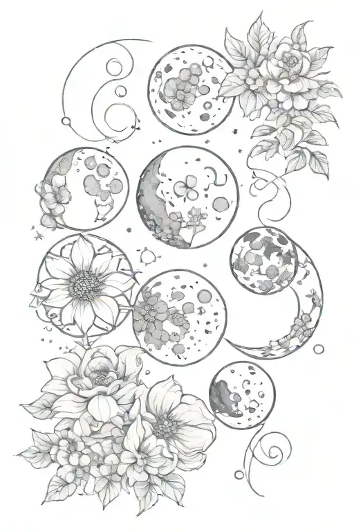 Phases Of The Moon With Flowers Inside Of The Moons