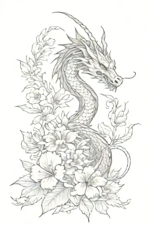 Dragon And Higanbana Flower