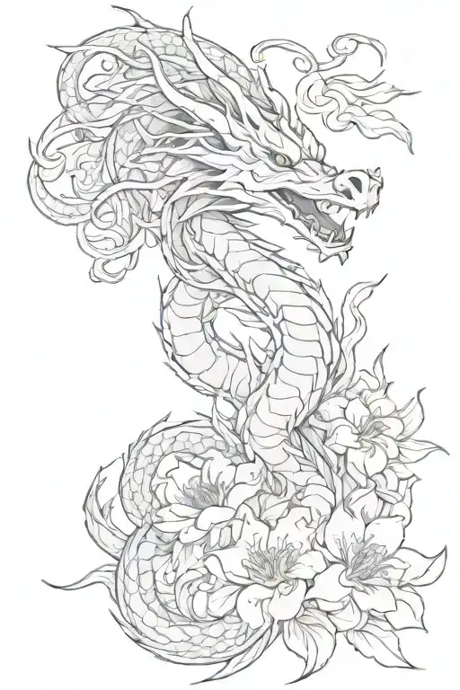 Dragon And Higanbana Flower