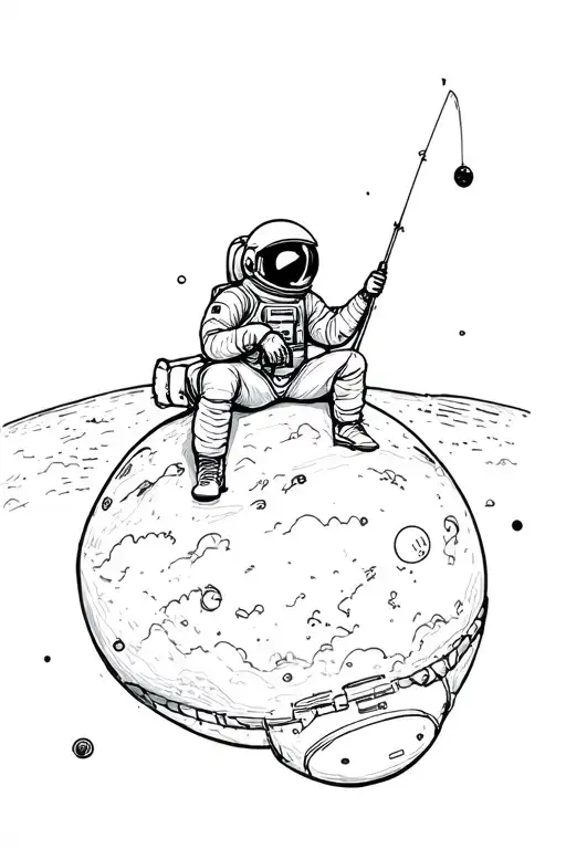Astronaut Sitting On A Satellite Fishing