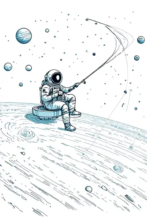 Astronaut Sitting On A Satellite Fishing Into The Solar System