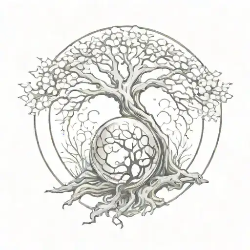 Reaper Holding Crystal Ball With Tree Of Life In Background