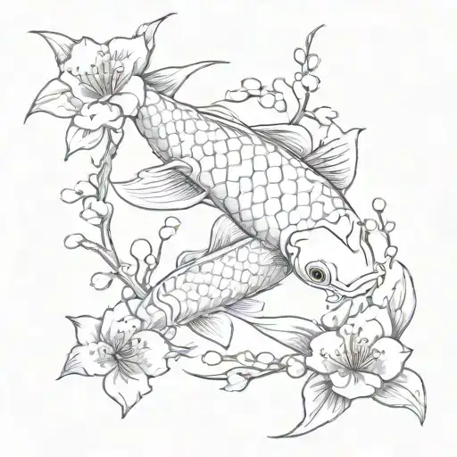 Koi Fish With Cherry Blossoms