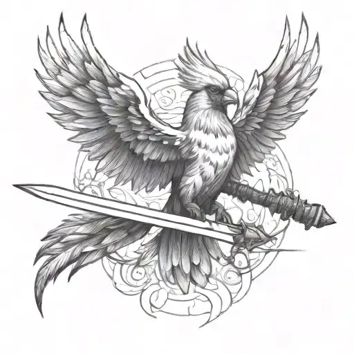 Flaming Cardinal Like A Phoenix Rising With Wings And Sword