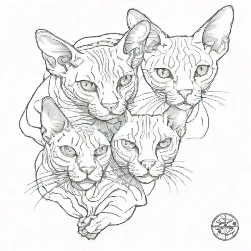 2 Sphynx Cats And A Fluffy Cat Are Lying Together