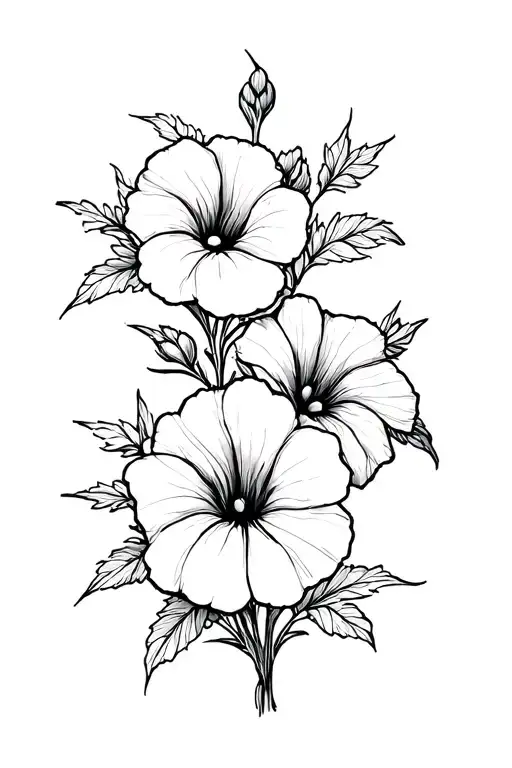 Petunia Flowers Fine Line