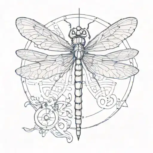Sketch Minimal Style Dragonfly On Top Of Vegvisir Rune Design